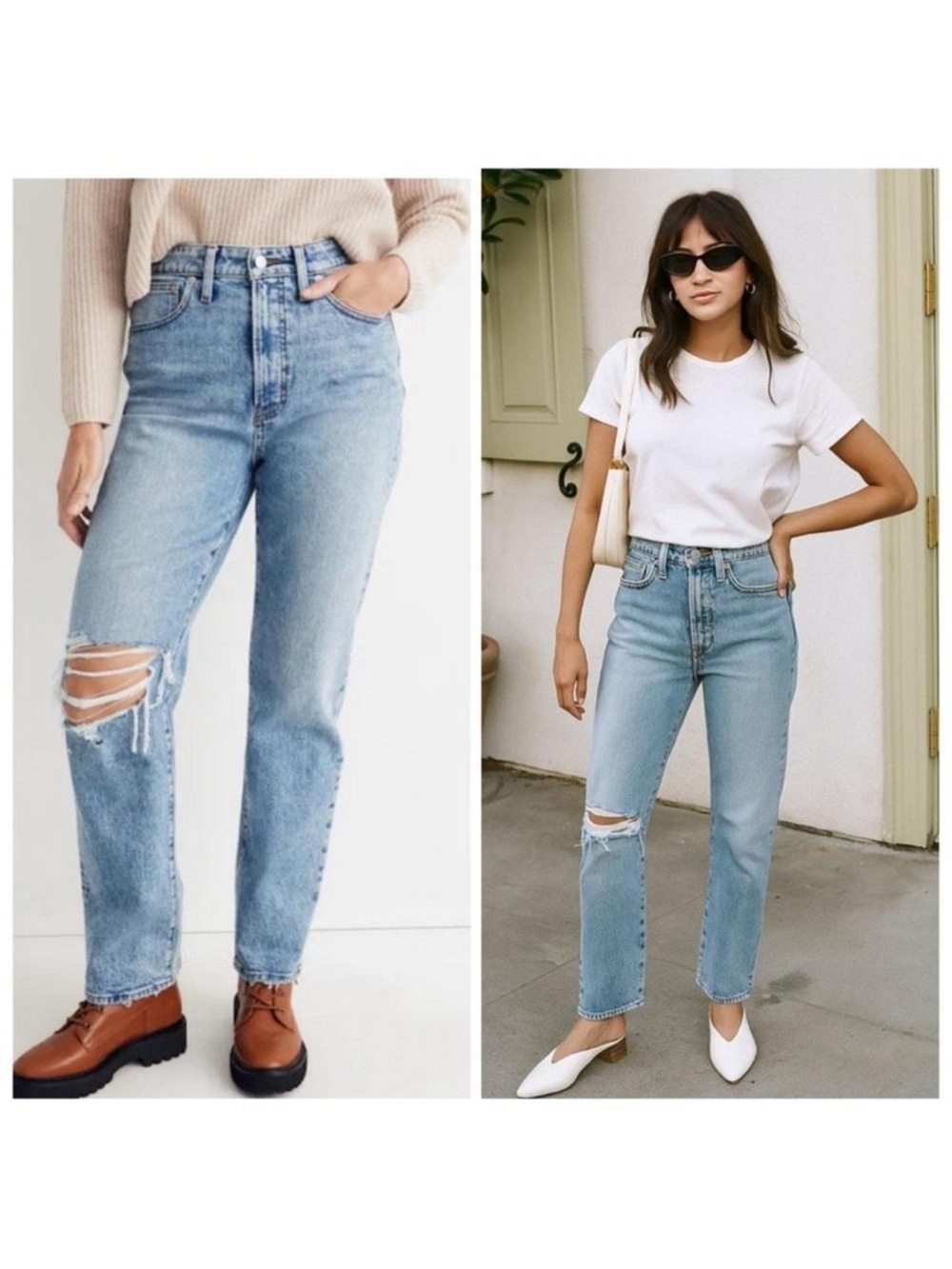 High-Rise Madewell Light Blue Distressed Straight Jeans